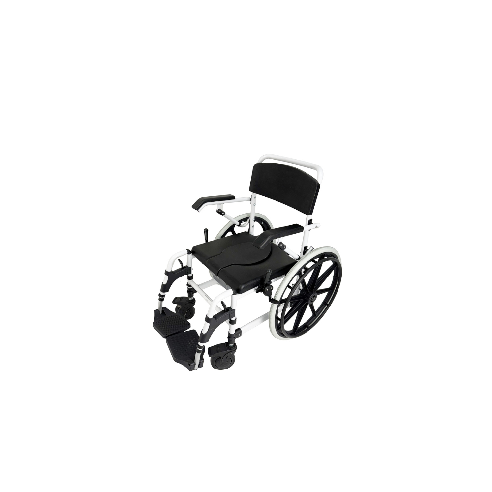 Self-Propelled Shower Commode Wheelchair with Adjustable Height and Leg Rest